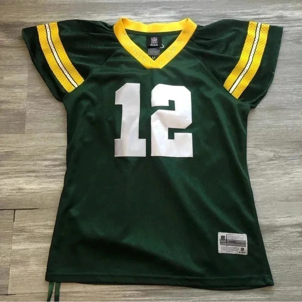 Reebok Large #10 Rodgers Green Bay Packers Jersey Womens  Rhinestone‎ NFL